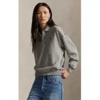 Ralph Lauren für Damen. 211965097004 Poloshirt aus leichtem grauem Frottee (M), Lässig, Baumwolle, Langarm