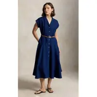 Ralph Lauren für Damen. 211B22538002 Leinenhemdkleid mit kurzen Ärmeln marineblau (34), Lässig, Kurzarm