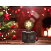 Meine Wunschleuchte Kleine Tischlampe Würfel Grau 9x9cm mit Deko LED Glühbirne Schneeflocke Gold