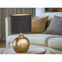 Meine Wunschleuchte LED Tischlampe mit Keramikfuß Bronze Antik & Stoffschirm Schwarz Gold, 39cm hoch