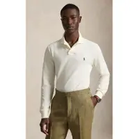 Ralph Lauren für Herren. 710680790137 Polohemd aus Piqué in Custom-Slim-Fit in Gebrochenes Weiß (S), Lässig, Baumwolle, Langarm