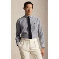 Ralph Lauren für Herren. 710B16700008 Maßgeschneidertes Seersucker-Hemd mit marineblauen Streifen (XXL), Lässig, Baumwolle, Langarm