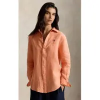 Ralph Lauren für Damen. 211970730521 Klassisches orangefarbenes Leinenhemd in Classic Fit (L), Lässig, Langarm, Koralle