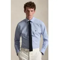 Ralph Lauren für Herren. 710B22587001 Elastisches Popeline-Hemd mit blauen Karos (S), Lässig, Baumwolle, Langarm