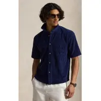 Ralph Lauren für Herren. 710B19621001 Relaxed Marineblaues Zopfmuster-Frottee-Hemd (L), Lässig, Baumwolle, Kurzarm