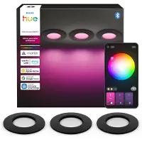 Philips Hue White and Color ambiance Slim Einbauleuchte, 90 mm, 3er-Pack, Bluetooth/Zigbee, Schwarz, LED, Polycarbonat (PC), Multi, 1000 K