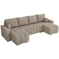 MKS Meble Sofa mit Schlaffunktion - Ecksofa mit Schlaffunktion und Bettkasten - Sofa 5 Sitzer - Schlafsofa - Couch - Schlafsofa mit Bettkasten - Kirasso U -Beige Struktur