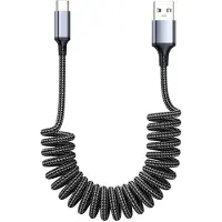 INF Federzug-Datenkabel USB-A zu USB-C Nylon, Schnellladung fürs Auto 1 m