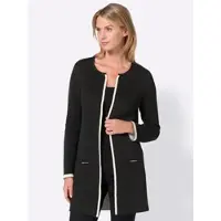 Création L Strickjacke , Damen, Gr. 46, schwarz-weiß (schwarz, ecru), 47% Baumwolle, 47% Polyacryl, 6% Polyamid, unifarben, figurumspielend, Strickjacken Strickjacke