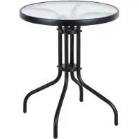 Multigarden SC-070 Gartentisch, 60 cm Durchmesser, mit Tischplatte aus gehärtetem Glas, schwarz