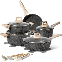 Just perfecto JL-778: 14-teiliges Küchenset, schwarze Granitoptik