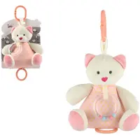 Teddies Plüschbär, 18 cm, Befestigung für Kinderbett/Kinderwagen, naturfarben, mit Spielmechanismus, rosa, auf Karton, im Beutel, ab 0 Monaten