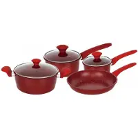 Herzberg HG-04715RED: Rotes 7-teiliges Kochset mit Marmor-Effekt-Beschichtung