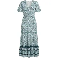 Apricot Maxikleid "Maxikleid mit Paisley-Print", Damen, Gr. M (38), N-Gr, weiß, gewebt, Obermaterial: 90% Viskose CV. 10% Polyamid PA., gemustert, V-Ausschnitt, Kleider Maxikleid, mit Stufen