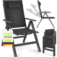 Tillvex Gartenstuhl Premium 1 Stück Anthrazit klappbar aus Aluminium | Hochlehner mit Armlehnen | Klappstuhl verstellbar | Klappsessel Balkon Garten Terrasse