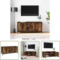 The Living Store TV-Schrank mit Türen Räuchereiche 102x35x45 cm Holzwerkstoff