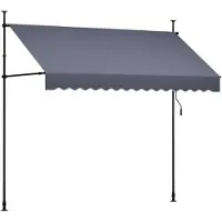 SucceBuy Klemmmarkise 300 cm, höhenverstellbare Markise mit Handkurbel, Sonnenschutz UPF 80+ für Terrasse, Balkon und Garten, Dunkelgrau
