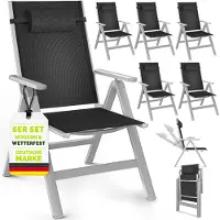 Tillvex Gartenstuhl Premium 6 Stück Silber klappbar aus Aluminium | Hochlehner mit Armlehnen | Klappstuhl verstellbar | Klappsessel Balkon Garten Terrasse