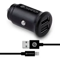 Champion Autoladegerät 24 W + USB-A-auf-Lightning-Kabel Schwarz