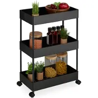 Relaxdays Rollwagen, 3 Etagen, Servierwagen, Küchenwagen, Bad & Büro, Rollregal, HxBxT: 65 x 39,5 x 21,5 cm, schwarz