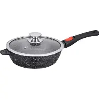 Unyqoos Pfanne 28 cm – abnehmbarer Griff, Gussaluminium mit Steinoptik-Beschichtung, Glasdeckel, für alle Herdarten inkl. Induktion, 28×28×7,5 cm