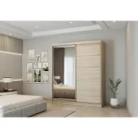 FURMEB24 2-türiger Schiebetürenschrank BELLA 183 x 218 cm Kleiderschrank mit Spiegel – eleganter Schrank (Eiche Sonoma / Eiche Sonoma)
