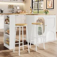 Flieks 2-Set Barhocker mit Holzoptik-Sitz, belastbar bis 150kg pro Hocker, 2-Set Barstuhl mit zwei Fußstützen & verstellbaren Füßen, weiß