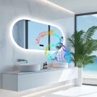 LUVODI WISFOR Oval LED Badspiegel mit Bluetooth Lautsprecher, 50x80cm Badezimmerspiegel mit Beleuchtung 3 Lichtfarbe, LED Wandspiegel dimmbar beschlagfrei