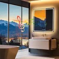LUVODI WISFOR LED Badspiegel mit Bluetooth Lautsprecher, 80×80cm Badezimmerspiegel mit Beleuchtung 3 Lichtfarbe, LED Wandspiegel dimmbar beschlagfrei