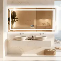 LUVODI WISFOR LED Badspiegel mit Bluetooth Lautsprecher, 160×80cm Badezimmerspiegel mit Beleuchtung 3 Lichtfarbe, LED Wandspiegel dimmbar beschlagfrei