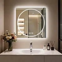 LUVODI WISFOR LED Badezimmerspiegel, Badspiegel mit Beleuchtung beschlagfrei 70 × 70 cm, Wand Badezimmerspiegel mit Beleuchtung dimmbar