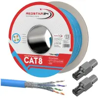 RedStar24 Cat 8 Verlegekabel Netzwerkkabel CAT 8.1 Kabel Ethernet LAN Cat8 RJ45 Stecker 100m 2x Cat8 Stecker Werkzeuglos