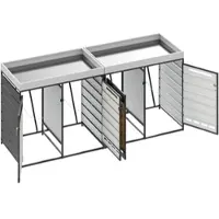 STILVORA Mülltonnenbox mit Pflanzkasten und Schloss, Gartenschrank mit Holzoptik-Leisten und Belüftung, Aufbewahrungsschrank aus Eisen für den Garten