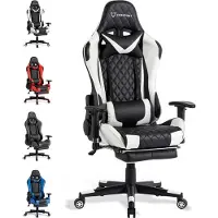 FOXSPORT Gaming Stuhl Ergonomisch-Schreibtischstuhl-Höhenverstellbar Bürostuhl-Computerstuhl für Erwachsene Mädchen Junge-Chefsessel-Drehstuhl-Weiß