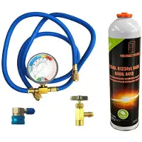 Andreas Jürgen Kuhn Set R12 Ersatzkältemittel 370g (entspricht 1100g R12) + Entnahmeventil + Füllschlauch mit Manometer + Adapter für Autoklima