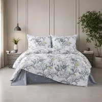 ZIRVEHOME Bettwäsche 135x200 cm 4-teilig Baumwolle – Grau Weiß Floral mit Gelben Akzenten, Renforce Bettbezug Set mit Reißverschluss, Graue Fiora