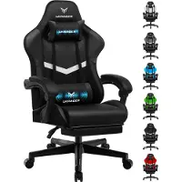 LUCKRACER Gaming-Stuhl Gaming Chair Bürostuhl Ergonomisch mit Lendenkissen Kopfkissen, Höhenverstellbarer Gamer Stuhl 150kg Belastbar, Fußstütze schwarz