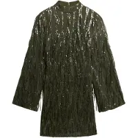 Superdry für Damen. W8011989A Grünes Minikleid mit Pailletten und Fransen (L), Party, Polyester, Langarm