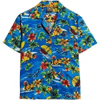 Superdry für Damen. W4010419A Beach Resort Hemd blau (S), Lässig, Viskose, Kurzarm