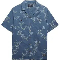 Superdry für Herren. M4011130A Bedrucktes Hemd blau (M), Lässig, Baumwolle, Kurzarm