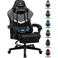 LUCKRACER Gaming-Stuhl Gaming Chair Bürostuhl Ergonomisch mit Lendenkissen Kopfkissen, Höhenverstellbarer Gamer Stuhl 150kg Belastbar, Fußstütze grau