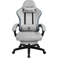 LUCKRACER Gaming Stuhl mit fußstütze Bürostuhl Ergonomisch mit verstellbare Lendenkissen, Kopfkissen Gaming Chair, Höhenverstellbarer Grau