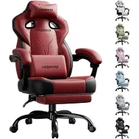 LUCKRACER Gaming Stuhl, Bürostuhl mit verbundenen Armlehnen, Memory-Schaum-Kissen, 90–155° Neigungswinkel und Fußstütze, strapazierfähigem Funktionsge