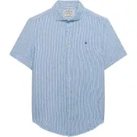 Superdry für Herren. M4011104A Hemd in Riviera-Blau (XL), Lässig, Leinen, Kurzarm