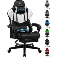 LUCKRACER Gaming-Stuhl Gaming Chair Bürostuhl Ergonomisch mit Lendenkissen Kopfkissen, Höhenverstellbarer Gamer Stuhl 150kg Belastbar, Fußstütze weiß