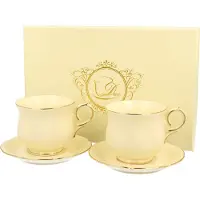 DUO sp. z o.o. DUO ECRU 2er-Set Espressotassen 150 ml CLARK mit Untertassen, New Bone China Porzellan