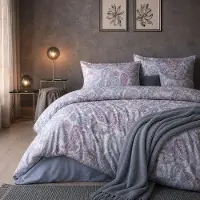 ZIRVEHOME Bettwäsche 200x200 cm 3-teilig Weiß Bettbezug 200x200cm Paisley Muster in Blau Rosa Baumwoll Bettwäsche-Set 200 x 200 cm Blau Paisley