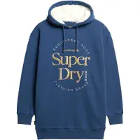 Superdry für Damen. W8011756A Kleid mit Kapuze und metallischem Luxe-Logo blau (XXS/XS), Lässig, Baumwolle, Langarm, Nachhaltig