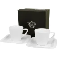 DUO sp. z o.o. DUO WHITE COLLECTION 2er Set Espressotasse INFINITY 80 ml mit Untertasse New Bone China Porzellan