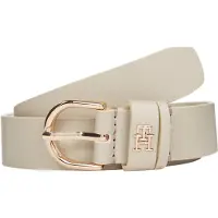 Tommy Hilfiger Ledergürtel "ESSENTIAL EFFORTLESS 2.5 cm breit GOLD", Damen, Gr. 95, weiß (sugarcane), Rindsleder, unifarben, Gürtel Ledergürtel, Logoemblem, weiche Haptik, ovale Einfachdornschließe